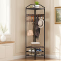 Corner Hall Tree, Industrial 4 - Tier Coat Rack with Shoe Storage, 8 Movable Hooks and 2 Shelves for Hallway, Rustic Brown - Noventis Home