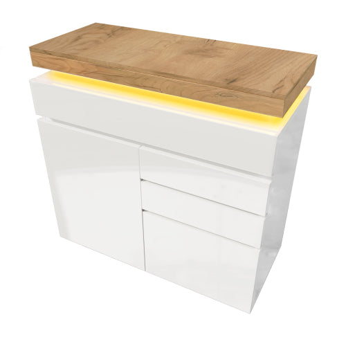 Ladekast, Hoogglans Dressoir met 2 Deuren en 3 Lades, RGB LED App-gestuurd, Multifunctioneel voor Woonkamer en Slaapkamer, 115x110x39 cm, Wit