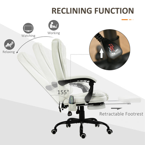 7 - Point Vibrating Massage Office Chair High Back Executive Recliner With Lumbar Support, Footrest, Reclining Back, Adjustable Height, White - Noventis Home