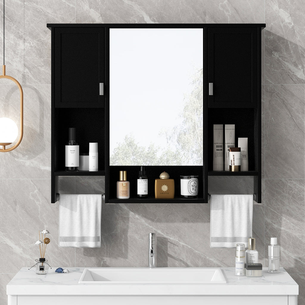 35'' X 28'' Modern Wall Mounted Bathroom Storage Cabinet, Bathroom Wall Cabinet With Mirror, Medicine Cabinet With Towels Bar - Noventis Home