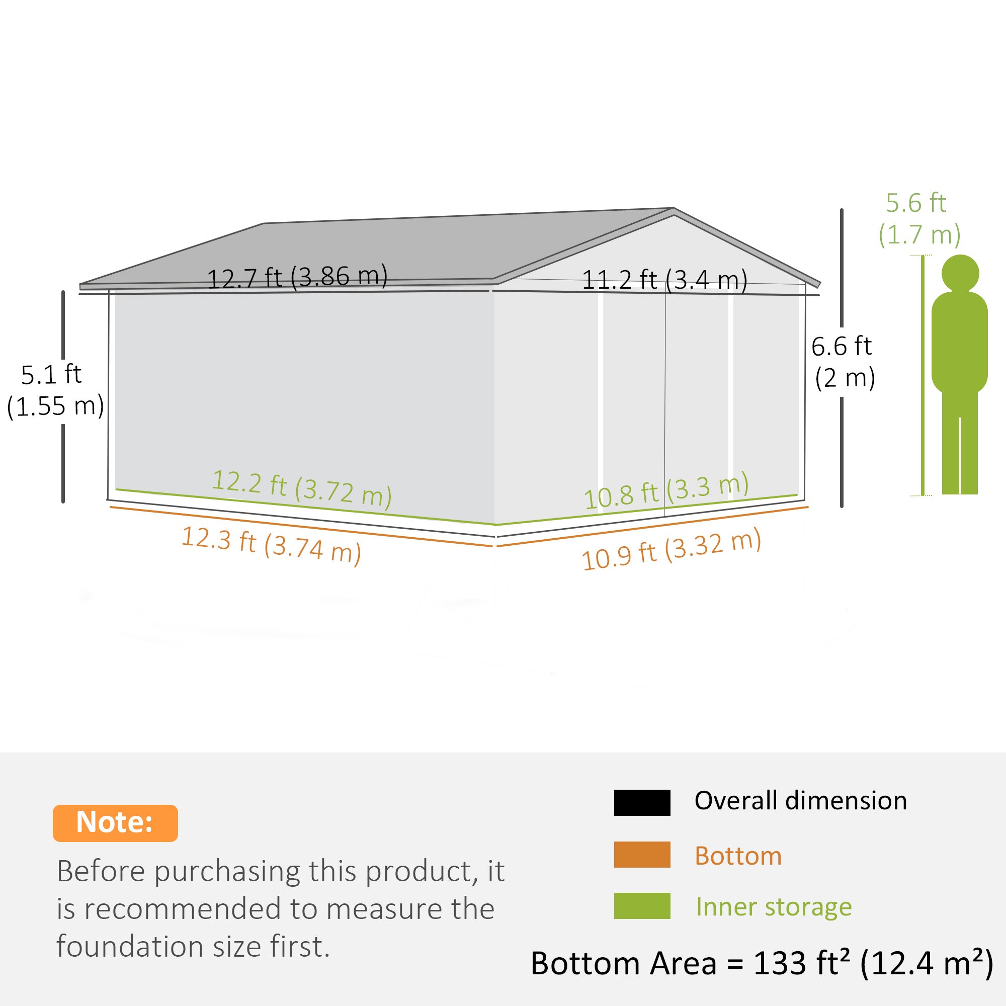 13 X 11ft Large Garden Shed, Mental Garden Storage Shed With Foundation Kit Ventilation & Doors, Light Grey - Noventis Home