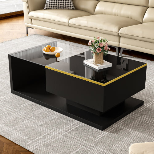 Salontafel 90 cm, Hoogglans Wit, met Glas en LED-verlichting