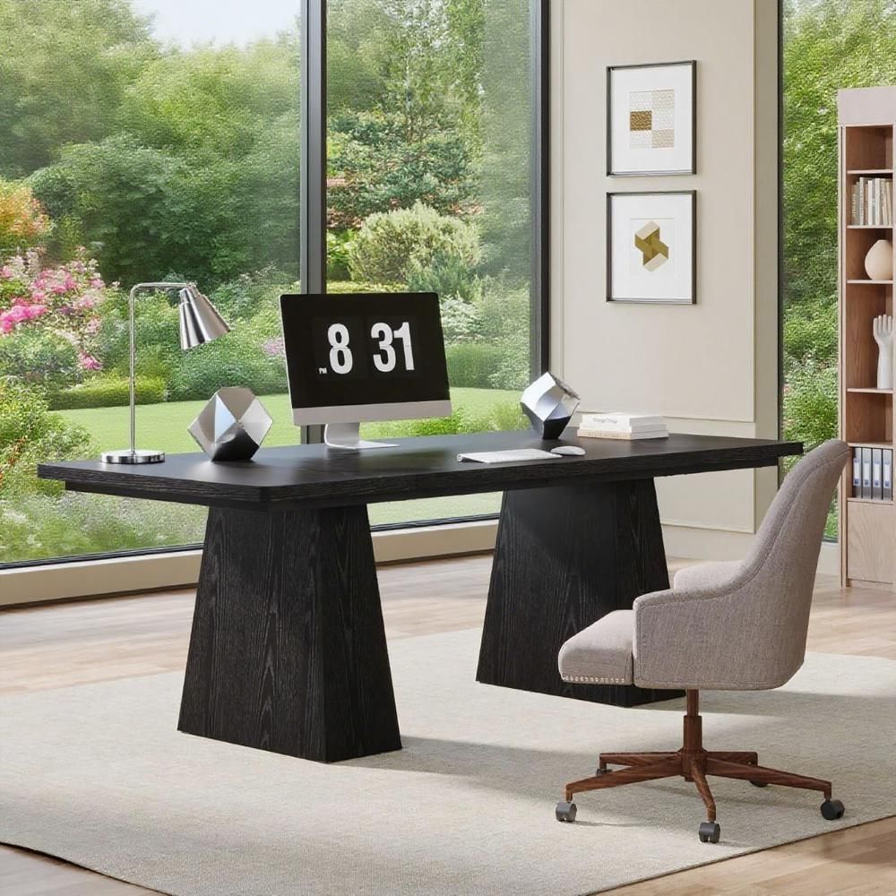 63 - Inch Executive Desk, Large Office Computer Desk With Double Pedestal, Modern Simple Workstations Writing Table Conference Table - Noventis Home