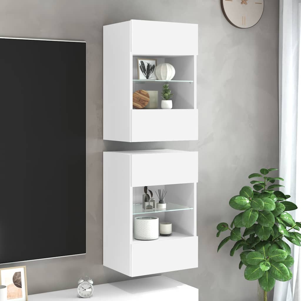 Wandkasten met RGB LED - verlichting voor TV, Set van 2, Artisan Eiken/Wit - Noventis Home