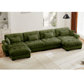 U Shaped Sectional Sofa Cloud Couch With Movable Ottomans,Convertible Deep 4 Seater Modern Velvet Comfy Upholstered Corner Couch With Blostered Armrests, Waist Pillow And Throw Pillows,Olive Green - Noventis Home