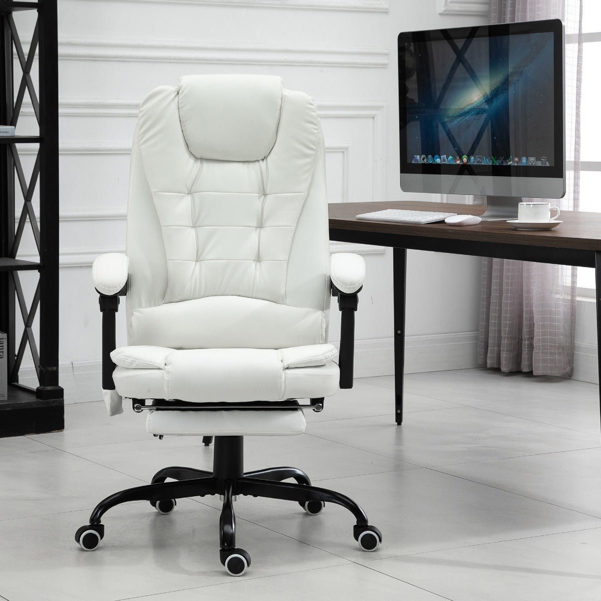7 - Point Vibrating Massage Office Chair High Back Executive Recliner With Lumbar Support, Footrest, Reclining Back, Adjustable Height, White - Noventis Home