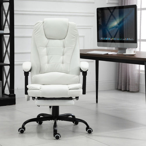 7 - Point Vibrating Massage Office Chair High Back Executive Recliner With Lumbar Support, Footrest, Reclining Back, Adjustable Height, White - Noventis Home