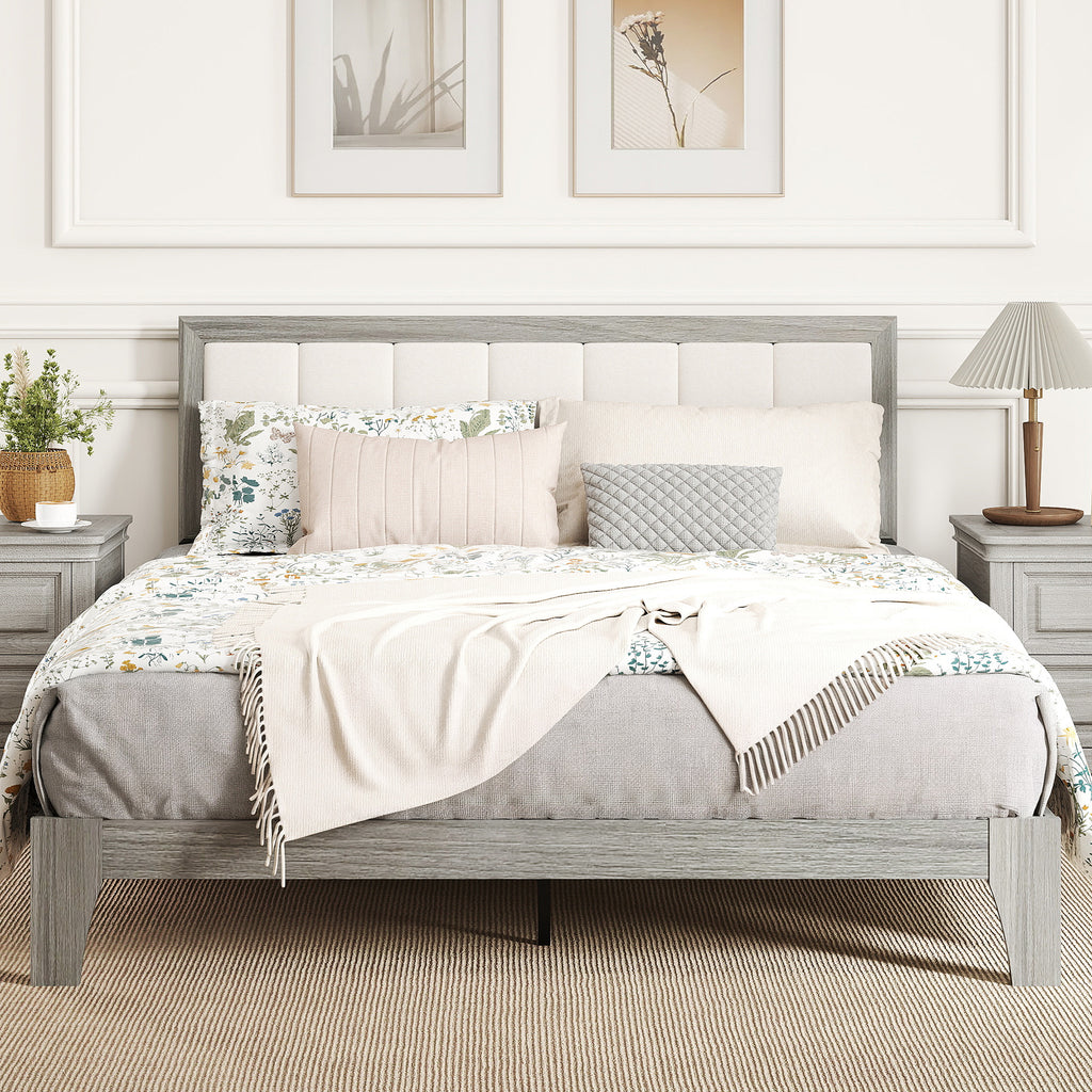 Queen Bed Frame With Headboard Queen Platform Bed Frame With Wooden Slats No Box Spring Needed Easy Assembly Gray - Noventis Home