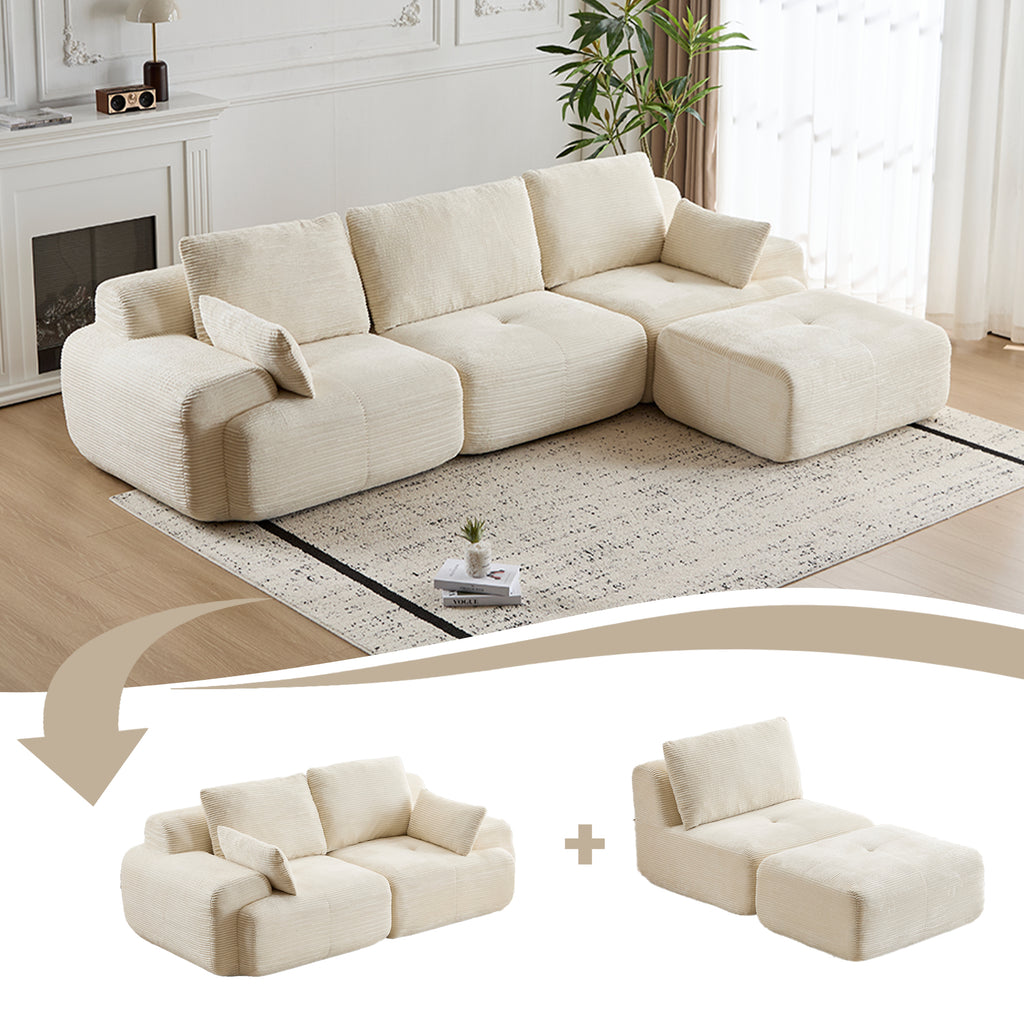 Moderne Traagschuim Compressiebank, Grote Modulaire Hoekbank voor Woonkamer, Huisdiervriendelijke Wolkbank, Corduroy Stof, Extra Diepe Loveseat, Geen Montage Vereist, Beige