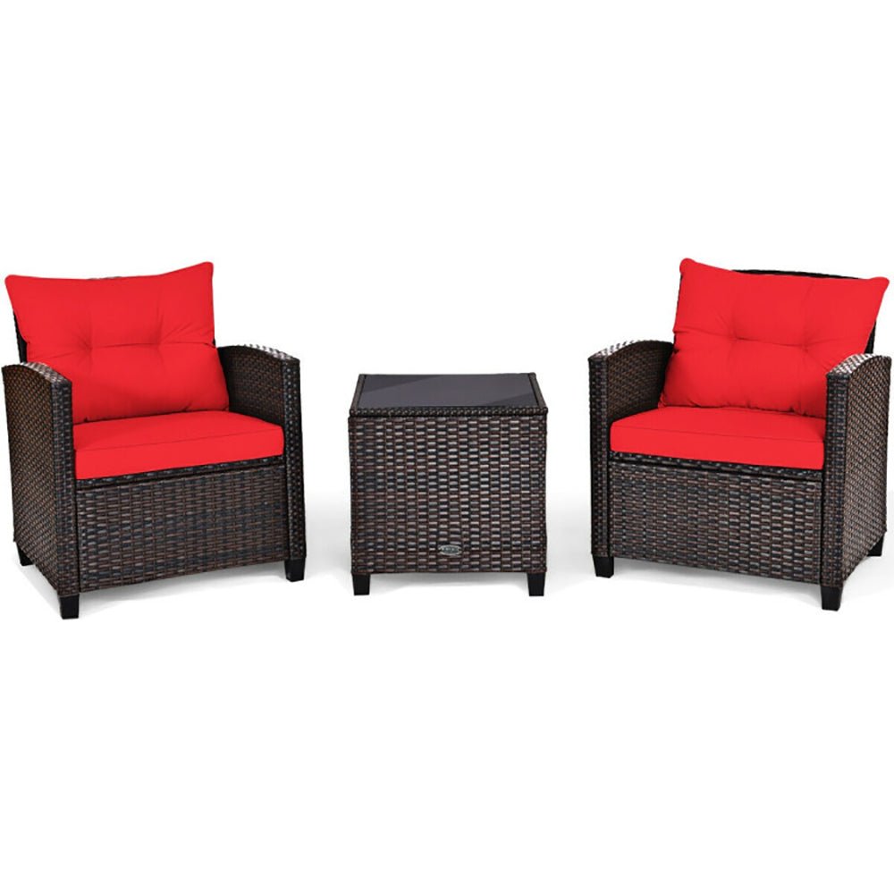 3 Pieces Rattan Patio Furniture Set With Washable Cushion - Noventis Home