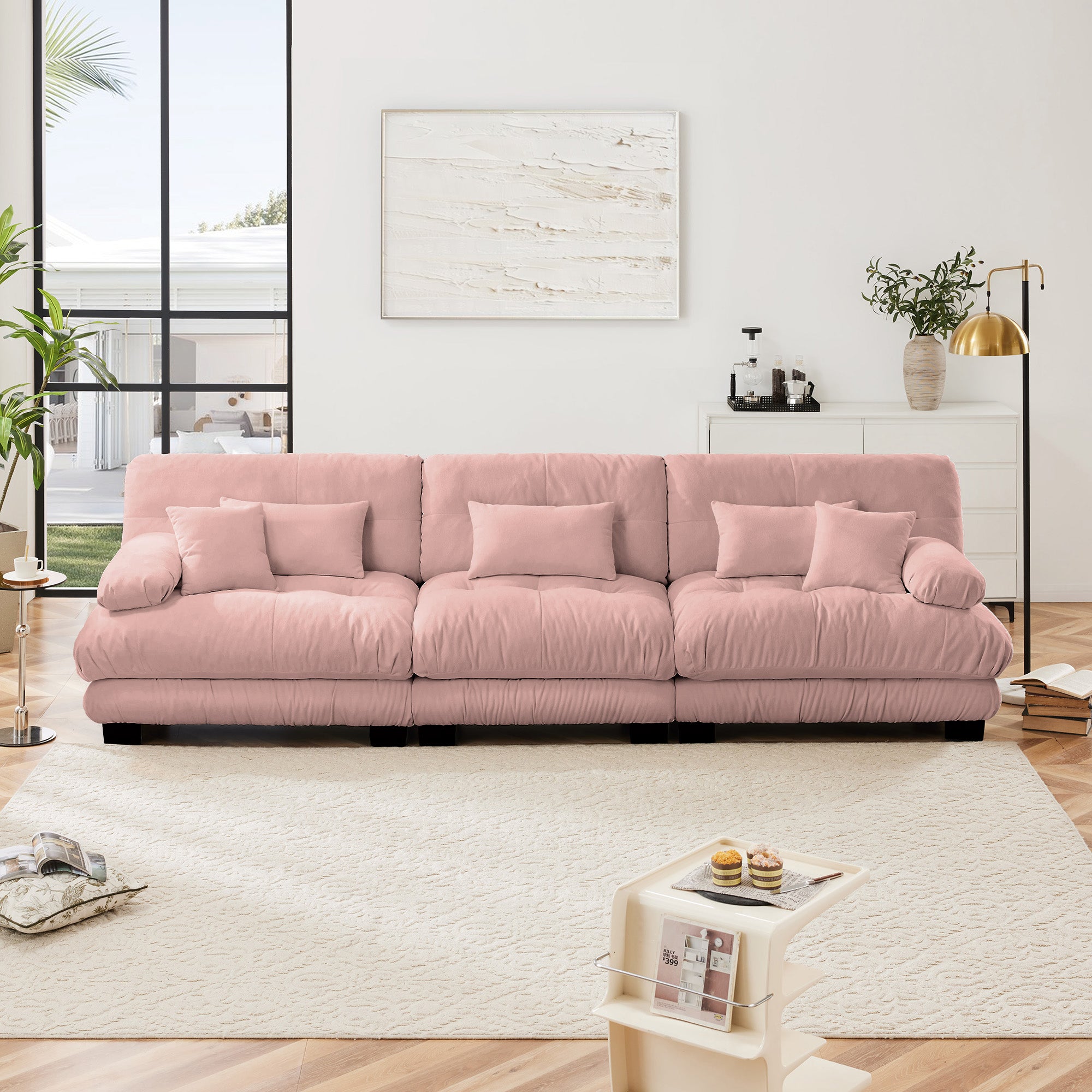 3 - Seater Sectional Sofa Modular Deep Seat Sofa Couch , Chenille Sofa Soft Comfy Upholstered Furniture For Living Room, Apartment, Studio, Office,Chenille Pink - Noventis Home
