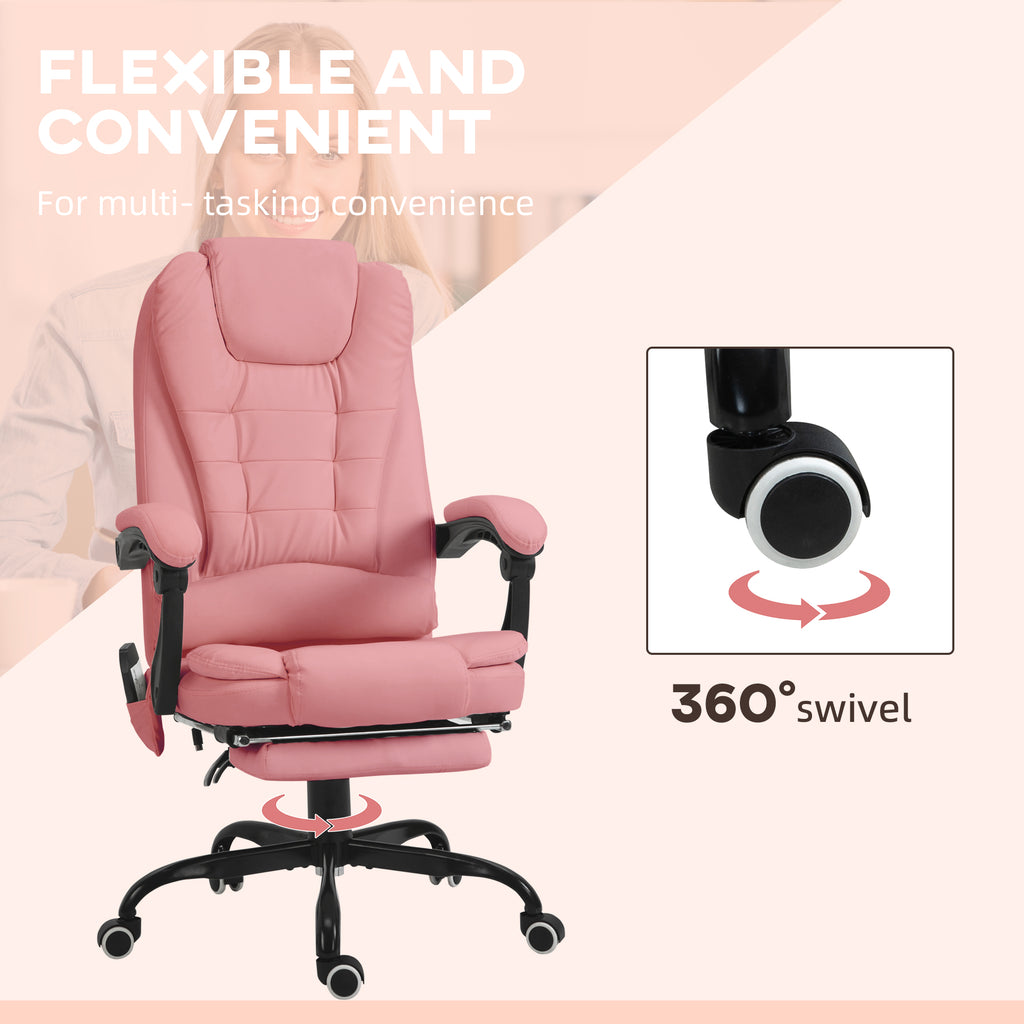 7 - Point Vibrating Massage Office Chair High Back Massaging Office Desk Chair with Lumbar Support, Footrest, Pink - Noventis Home