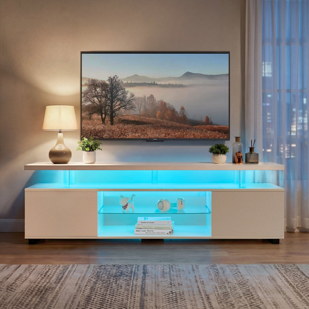 TV - meubel voor 60 inch TV, LED Gaming Entertainment Center, Mediaconsole met Grote Zijkast voor Woonkamer, Wit - Noventis Home