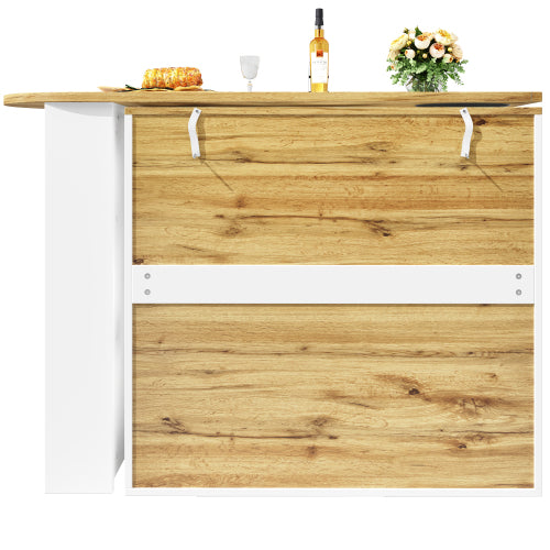 360° Draaibare Bartafel 138x39x105 cm, Koffiebar Meubel, Draaibare Eettafel met Opbergruimte, Keukeneiland, 2 Deuren met Planken, Wit