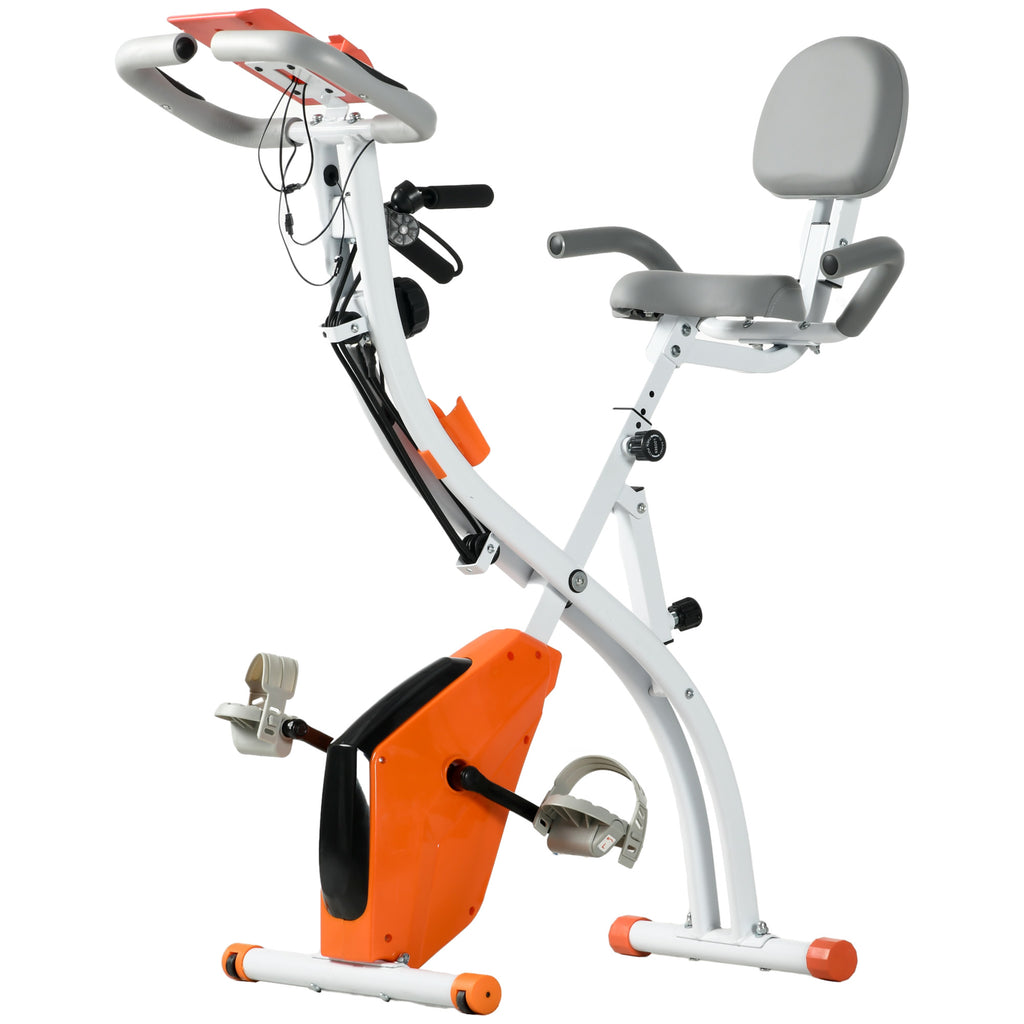 2-in-1 Opvouwbare Hometrainer met 8 Magnetische Weerstandsniveaus, Armweerstandsbanden, Pulssensor, Oranje