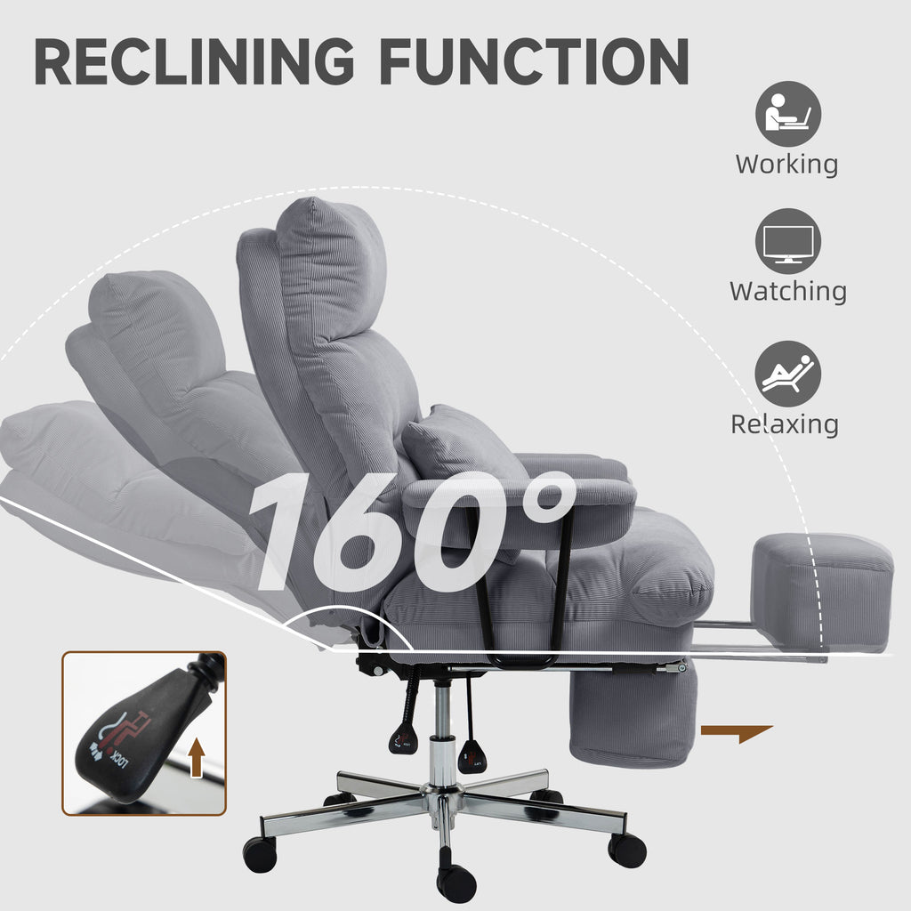 Executive Office Chair with Lumbar Support, Footrest, High Back Reclining Overstuffed Desk Chair with, Gray - Noventis Home
