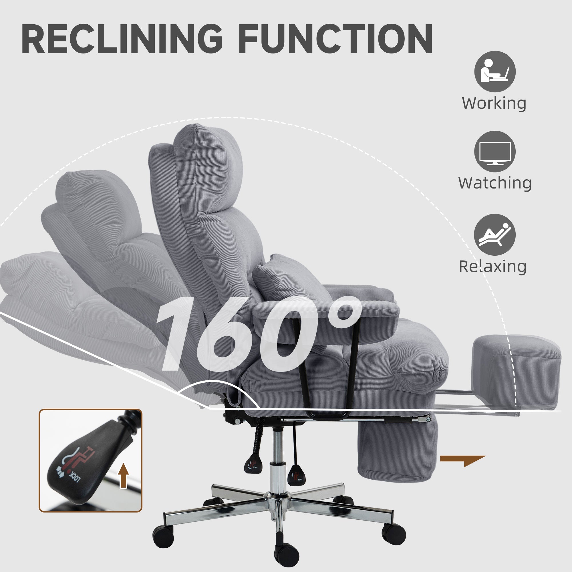 Executive Office Chair with Lumbar Support, Footrest, High Back Reclining Overstuffed Desk Chair with, Gray - Noventis Home