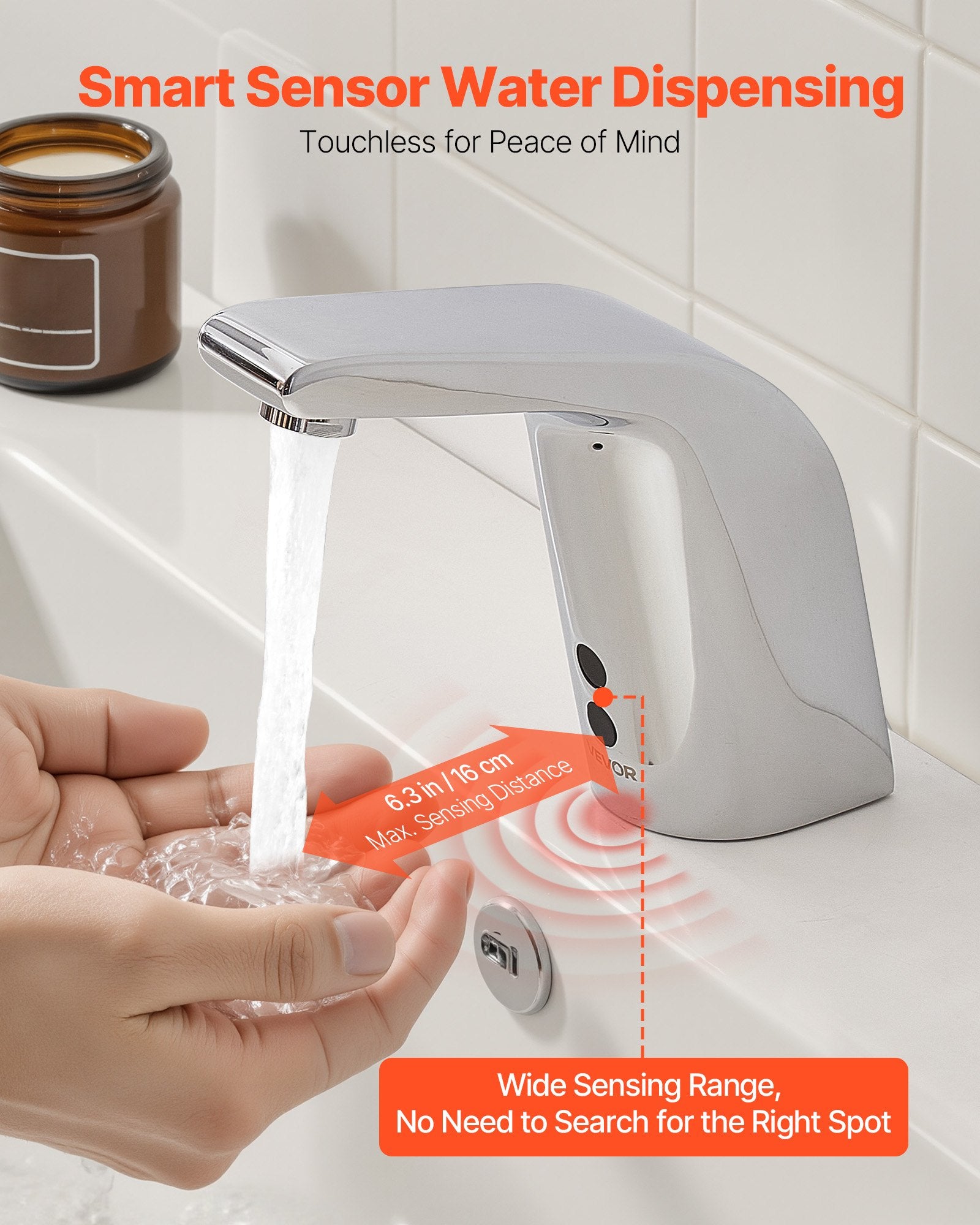 Touchless Bathroom Sink Faucet, Automatic Motion Sensor Restroom Toilet Faucet Cold Water With Single Hole, Battery Operated For 9/16 In Pipe Commercial Lavatory,Chrome Plated Silver - Noventis Home