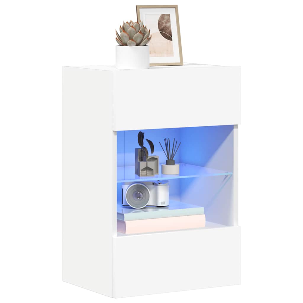Wandkasten met RGB LED - verlichting voor TV, Set van 2, Artisan Eiken/Wit - Noventis Home