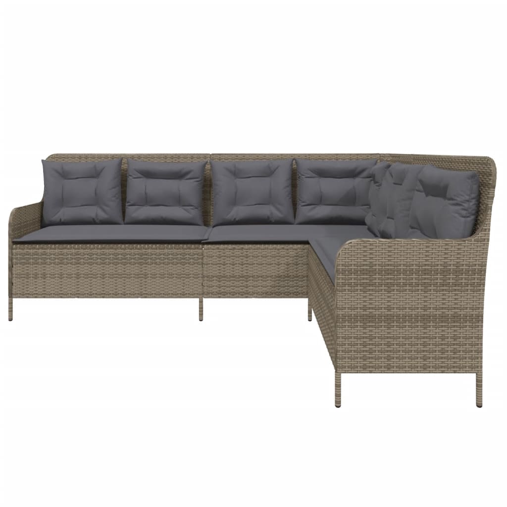 L - vormige Tuinbank met Kussens, Poly Rattan, 5 - zitter, Donkergrijs - Noventis Home