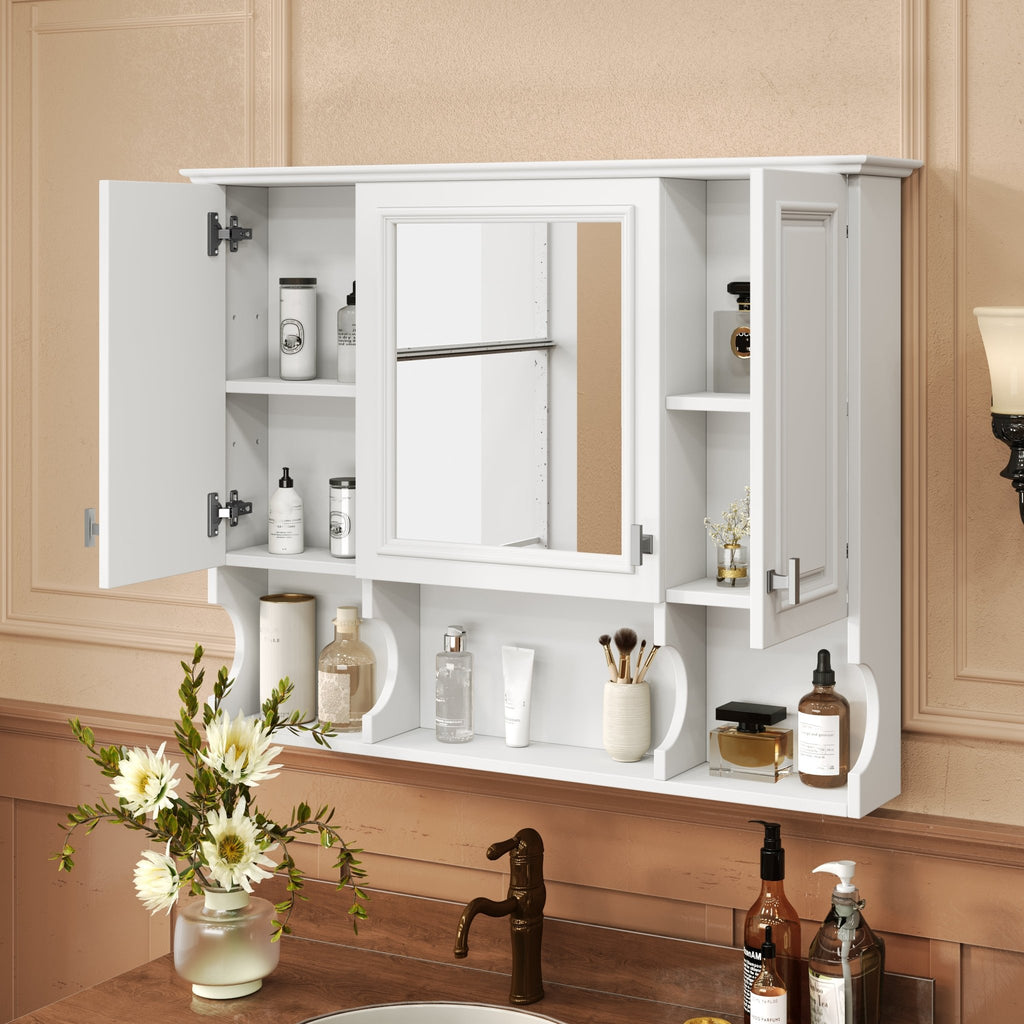 35'' X 28'' Wall Mounted Bathroom Medicine Cabinet, Modern Bathroom Wall Cabinet With Mirror, Mirror Cabinet With Open Shelves - Noventis Home