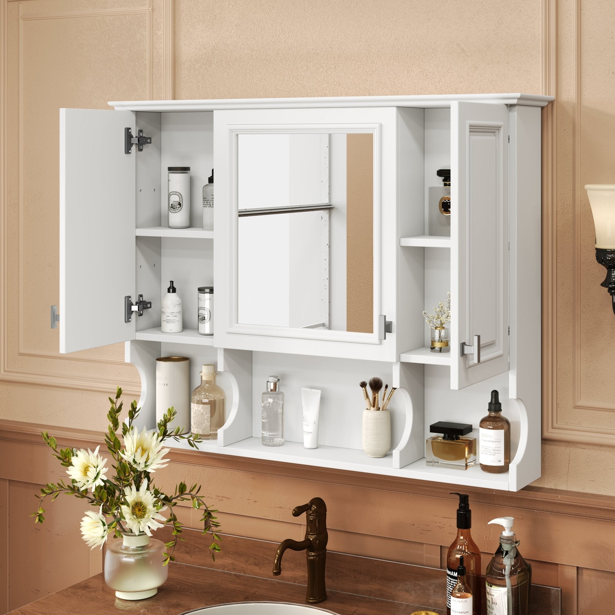 35'' X 28'' Wall Mounted Bathroom Medicine Cabinet, Modern Bathroom Wall Cabinet With Mirror, Mirror Cabinet With Open Shelves - Noventis Home