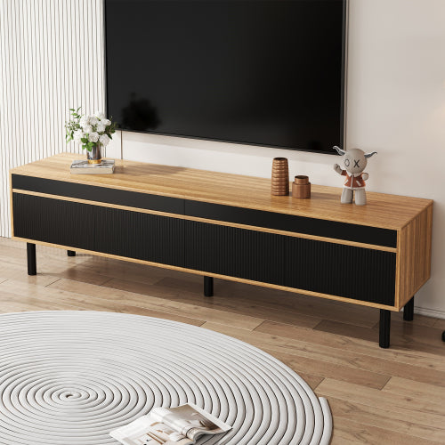 TV-meubel met 4 Deuren, Fijne Textuur, Zwart en Houtkleur, 170x38x47 cm