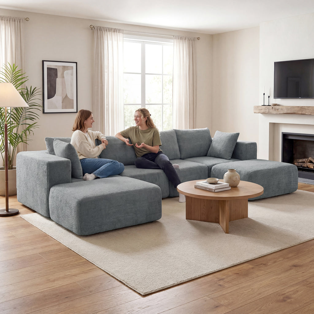 Modular Sectional Sofa, Boneless U - Shape Sectional Couch with 2 Ottomans, Dark Gray - Noventis Home