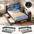 3ft Single Metal And Wood Bed With RGB LED Lights & Charging Station USB & Type - C, Built - in Shelves And Bedside Storage, Two Storage Drawers, Two Assembly Methods, Grey, Rustic Brown No Mattress - Noventis Home