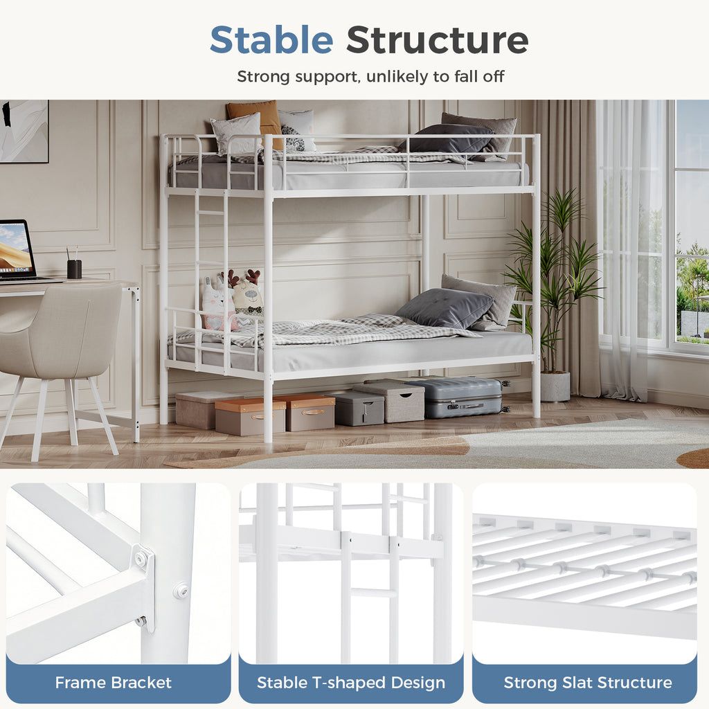 Metal Double - layer Bed With Stairs And Safety Railings, Sturdy Steel Frame, No Need For A Mattress, Double - layer Bed That Saves Space - Noventis Home