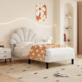 3ft Single Upholstered Velvet Bed Frame, With Adjustable Chic Petal Headboard, Velvet Platform Bed Frame With Solid Wood Slat, No Box Spring Needed, Easy Assembly, Beige - Noventis Home