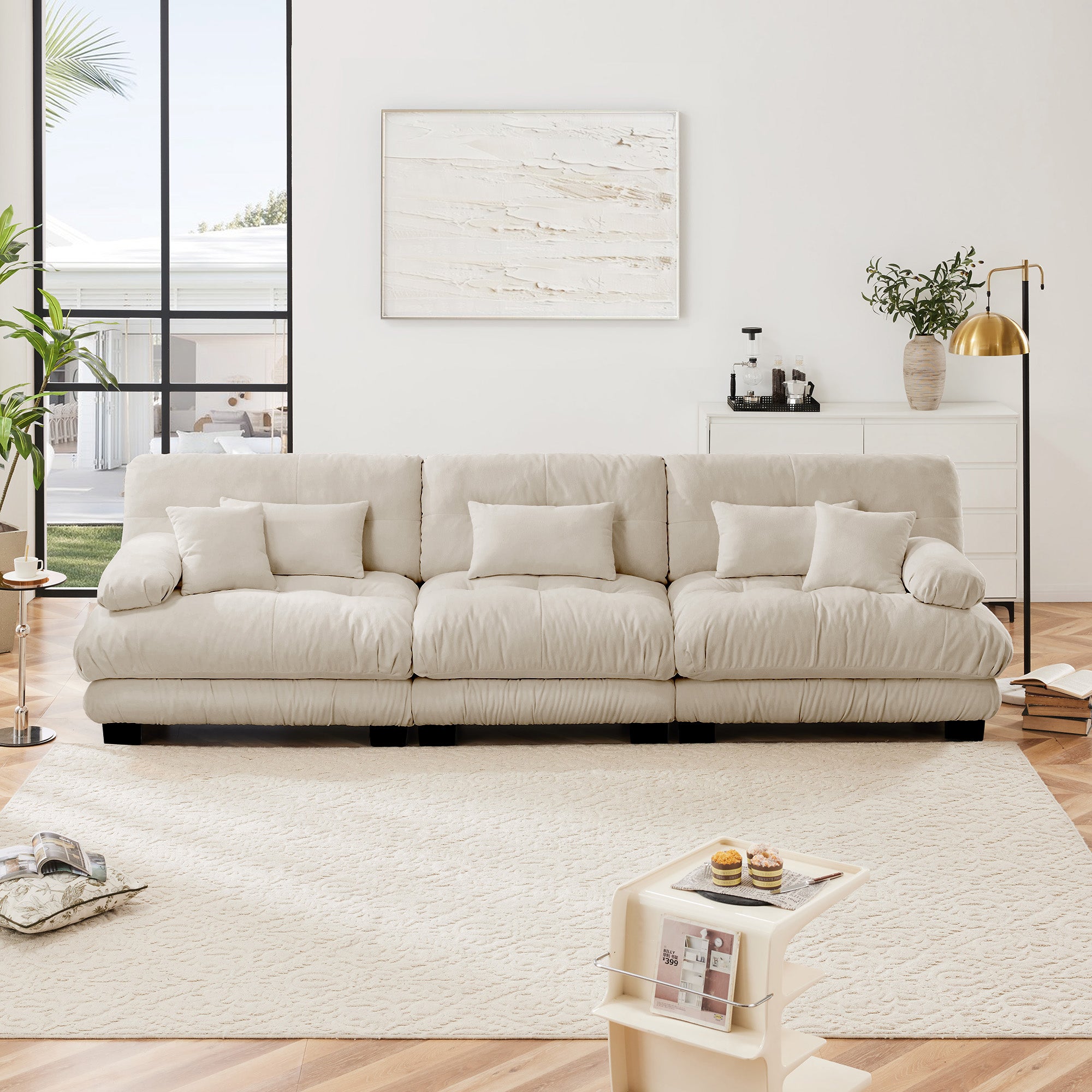 3 - Seater Sectional Sofa Modular Deep Seat Sofa Couch , Chenille Sofa Soft Comfy Upholstered Furniture For Living Room, Apartment, Studio, Office,Chenille Light Coffee - Noventis Home