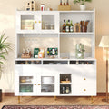Multifunctionele Opbergkast 145x39x171 cm, Modern Design, met Changhong Glazen Deur, Wijnglashouder, Meerdere Opberglagen, Wit met Gouden Decoratie, voor Thuis en Restaurant - Noventis Home