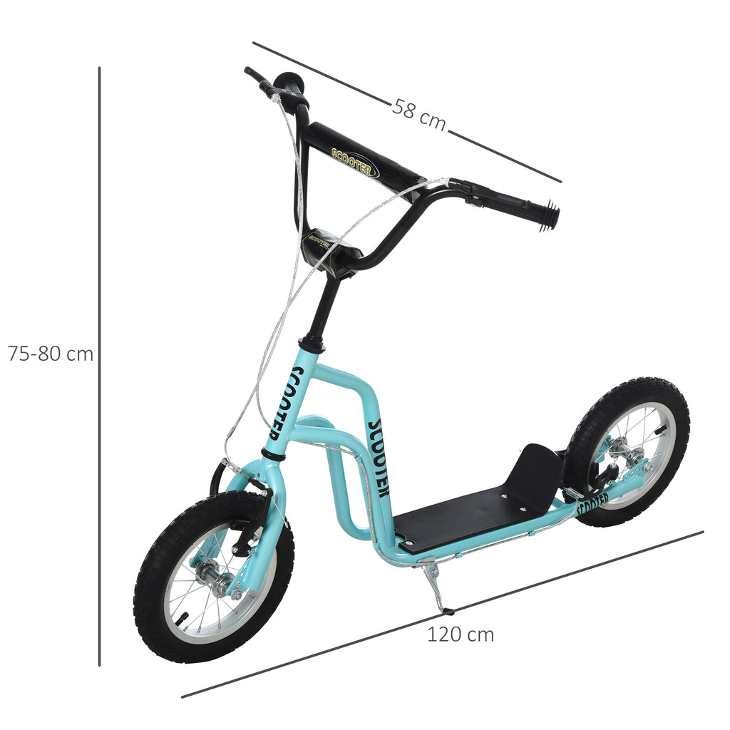 Stunt Scooter, Kids Scooter, 12'' Rubber Tyre Kick Scooter With Adjustable Handlebar, Dual Brakes, Blue - Noventis Home