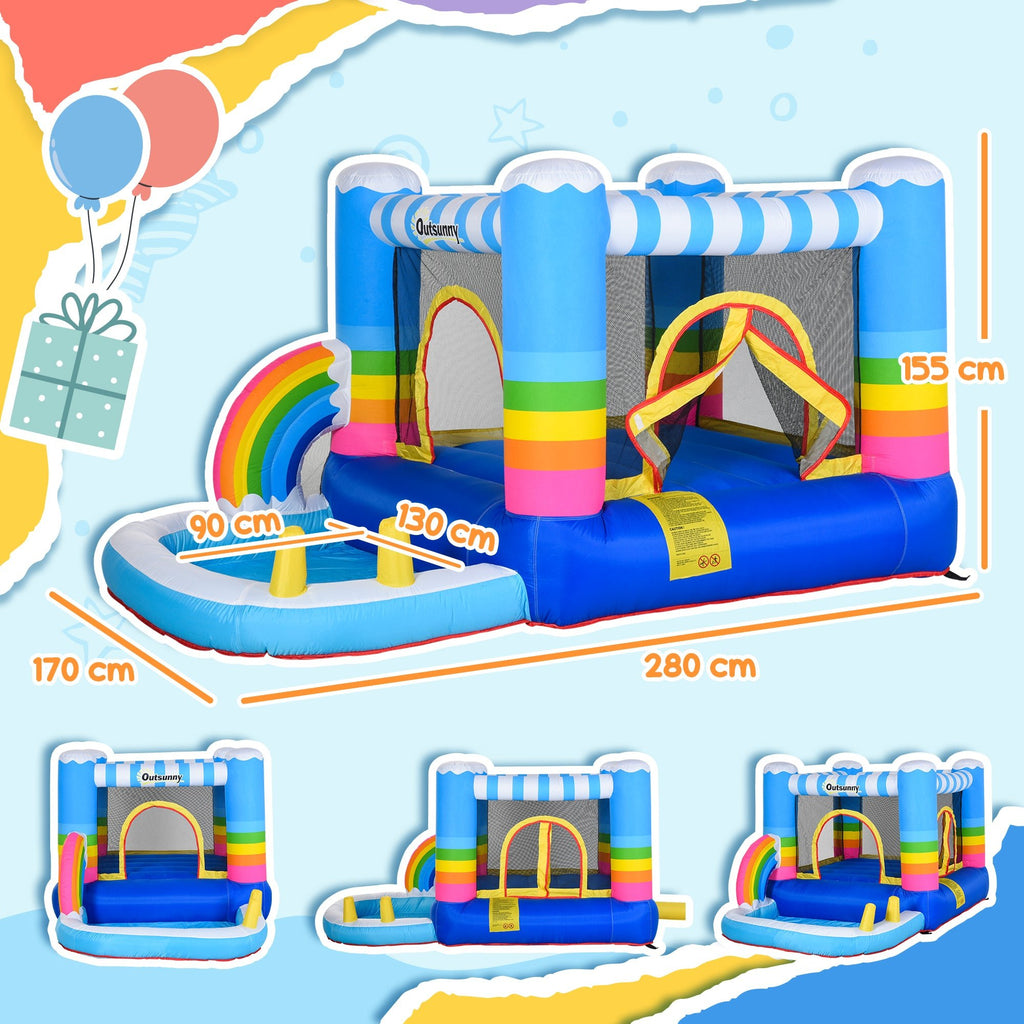 Kids Bounce Castle Inflatable House With Trampoline Pool Climbing Wall With Inflator Carrybag, 2.8 X 1.7 X 1.55m - Noventis Home