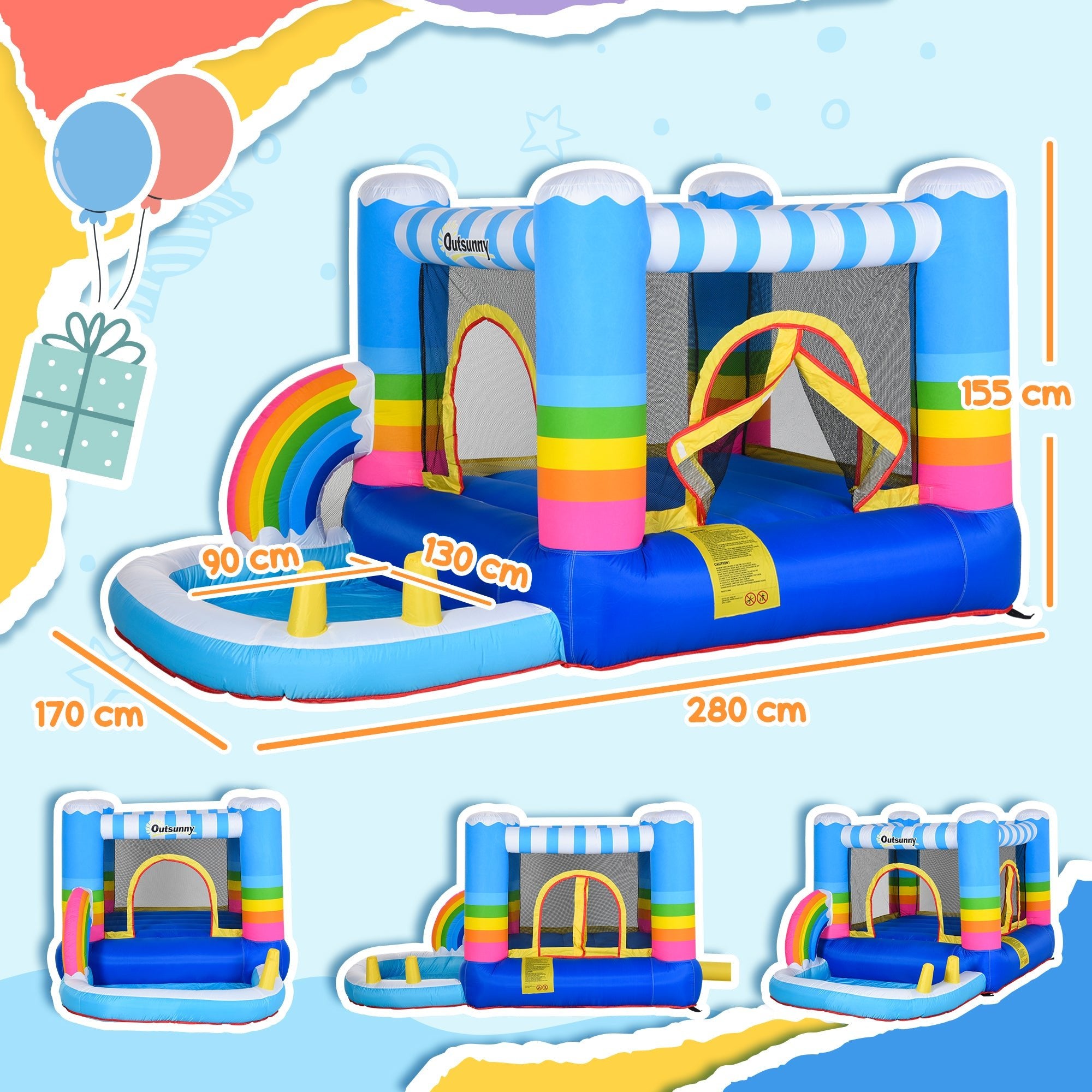 Kids Bounce Castle Inflatable House With Trampoline Pool Climbing Wall With Inflator Carrybag, 2.8 X 1.7 X 1.55m - Noventis Home