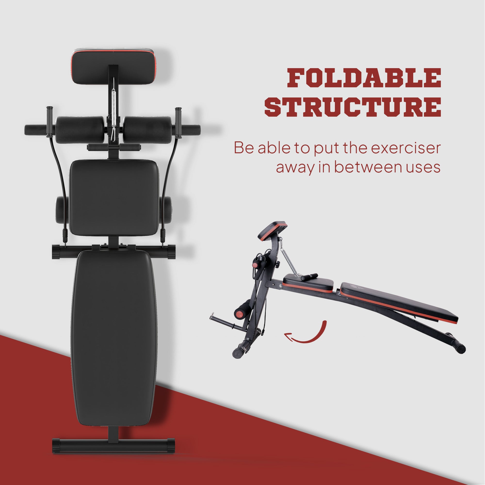 Opvouwbare Trainingsbank, Verstelbare Krachttraining Sit - up Buikspierbank, Incline/Decline, Rood - Noventis Home