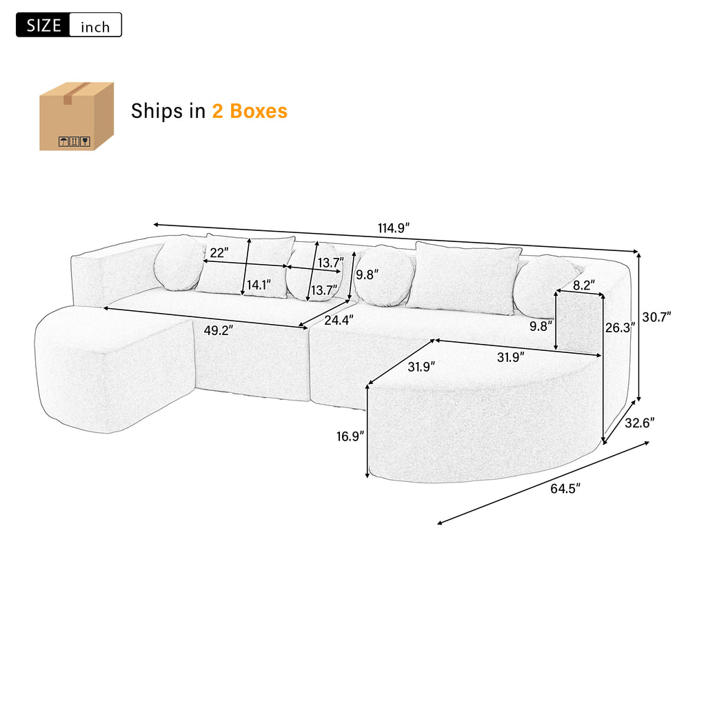 Modulaire Hoekbank 114.9" Vrij Combineerbaar, Slaapbank, Compressiebank met Diepe Zitting en Gebogen Design, Zwart