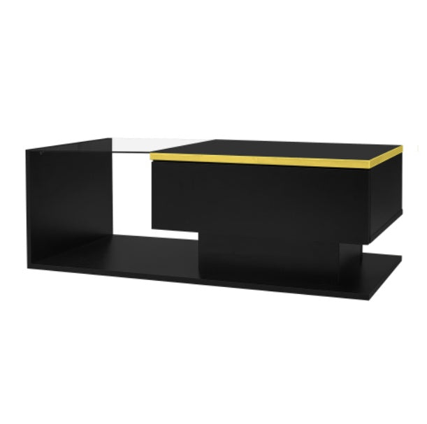 Salontafel 90 cm, Hoogglans Wit, met Glas en LED-verlichting