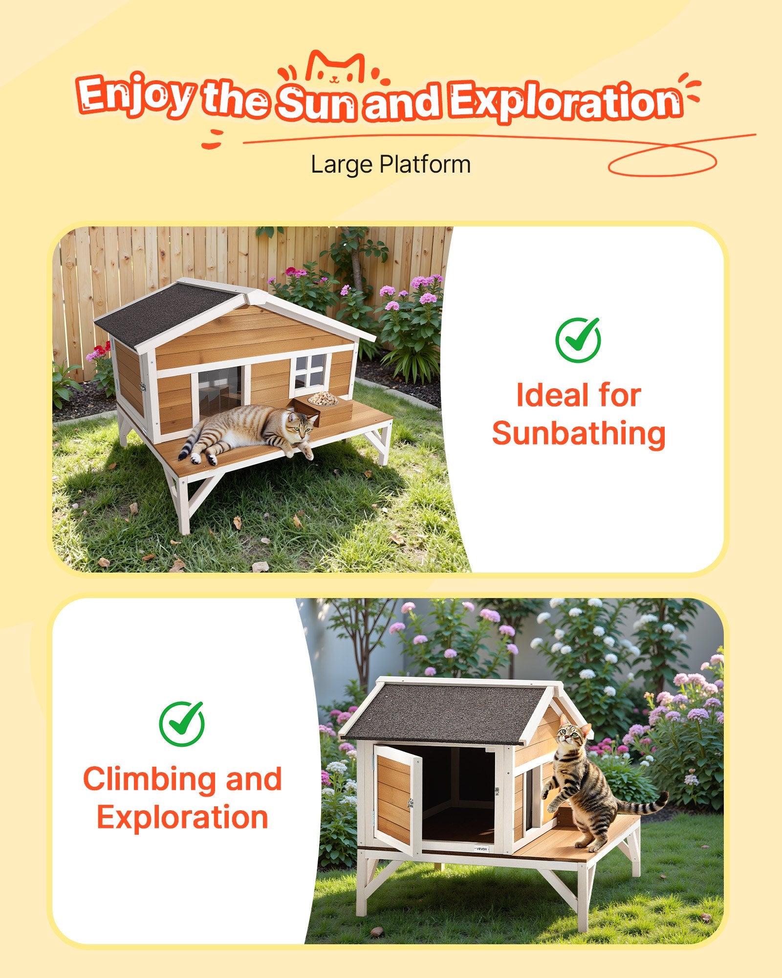 Insulated Cat House, All - Around Foam Insulation Elevated Cat Shelter, Wooden Feral Kitty Shelter With Large Platform, Waterproof Cats Condos For Indoor & Outdoor Cats In Winter 43.5x33.5x31 In - Noventis Home